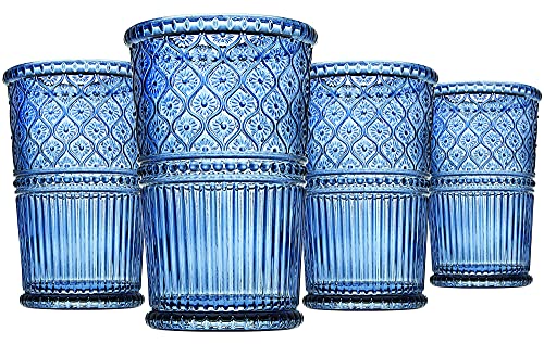 Godinger Highball Drinking Glasses, Tall Glass Cups, Vintage Decor, Water Glasses, Cocktail Glasses - Claro Collection, 12oz, Blue, Set of 4 - color: Blue, size: 12 fl oz