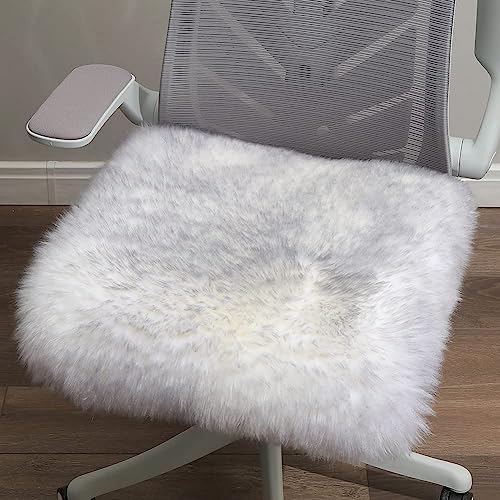 LLB Sheepskin Chair Cushion Non-Slip Back Square Genuine Fur Chair Cover Silky Natural Wool Seat Cushion Pad Soft Area Rugs Carpet for Home Office Restaurant Chair 18x18 Inch (Pack of 1), Grey Tip - color: Grey Tip, size: 18x18 Inch (Pack of 1)