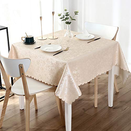 Smiry Square Waterproof Heavy Duty Vinyl Tablecloths, 54 x 54 Inch | Wipeable Washable Floral Embossed Table Cover for Kitchen and Dining Room, Indoor & Outdoor Use, Beige - color: Beige, size: 54" x 54" (Square)