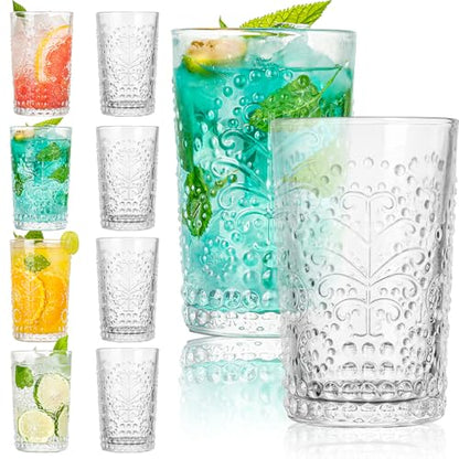 Crystal Whiskey Glasses Set of 8, 10 oz Old Fashioned Tumblers, Premium Rocks Glasses for Drinking Scotch, Bourbon, Cognac, Irish Whisky and Cocktails - Ideal Gift for Whiskey Enthusiasts - style: Embossed Style