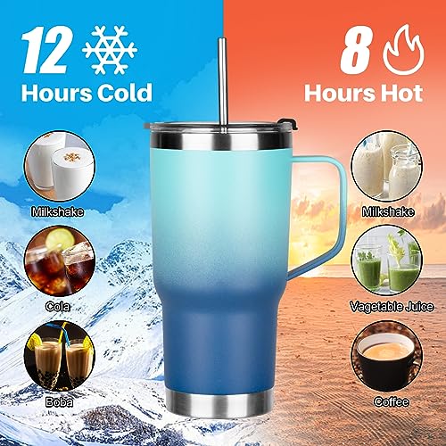 20 oz Tumbler with Handle, Stainless Steel Insulated Tumbler with Lid and Straw, Double Wall Vacuum Coffee Mug Tumbler,Insulated Coffee Thermal Cup for Cold and Hot(Light Dark Blue) - color: Light Dark Blue, size: 20 Ounces