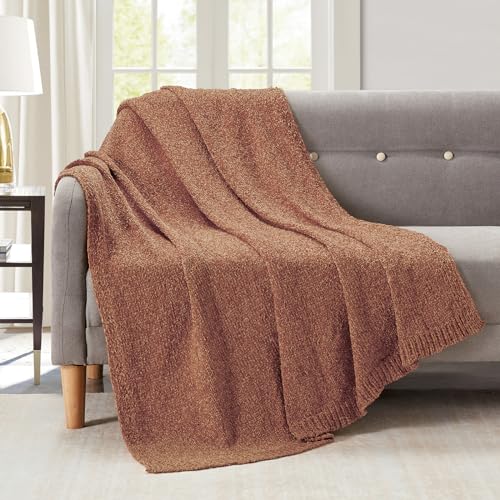 BOURINA Chenille Throw Blanket Boho Throw Outdoor Blanket,50x60Inch Coral | Chenille Throw Blanket Textured Solid Soft Throws and Blankets for Sofa or Bed Knitted Decorative Blanket - color: Chenille-coral, size: 50"×60"