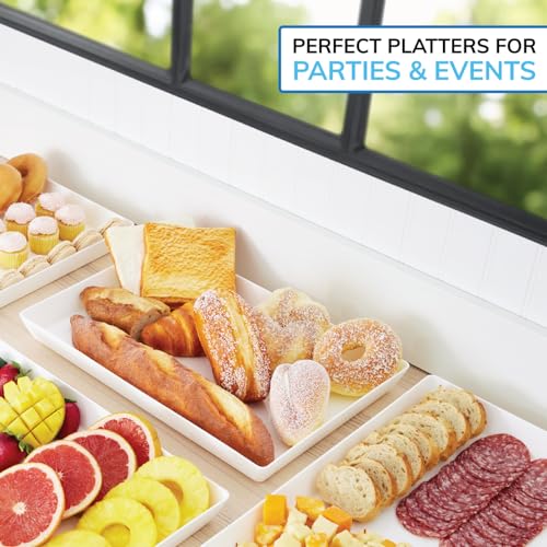 US Acrylic White Plastic Serving Trays (Set of 4) 15” x 10” | Large Unbreakable Reusable Rectangular Party Platters | Serve Appetizers, Fruit, Veggies, & Desserts | BPA-Free & Made in USA - color: White, size: 15" x 10"