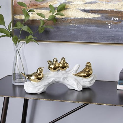 Deco 79 Porcelain Ceramic Bird Decorative Sculpture Home Decor Statue, Accent Figurine 14" x 5" x 6", Gold - size: 14" x 5" x 6"