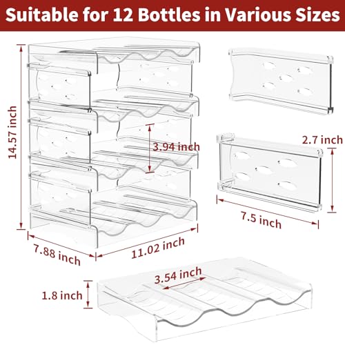 EZ COZY Wine Rack, 4 Tier Water Bottle Organizer for Cabinet (12 Bottles) | Clear Freestanding Wine Bottle Holder for Cabinet, Fridge, Pantry, Wine Rack for Inside Cabinet, Refrigerator, Countertop - size: 4 Tiers for 12 Bottles
