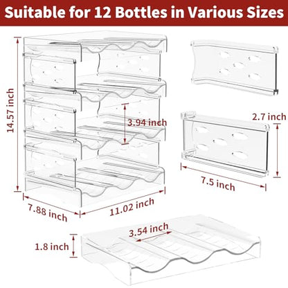 EZ COZY Wine Rack, 4 Tier Water Bottle Organizer for Cabinet (12 Bottles) | Clear Freestanding Wine Bottle Holder for Cabinet, Fridge, Pantry, Wine Rack for Inside Cabinet, Refrigerator, Countertop - size: 4 Tiers for 12 Bottles