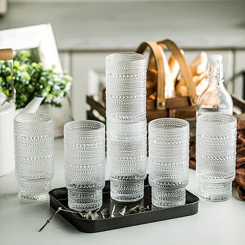 KEMORELA Set of 6 Hobnail Drinking Glasses with Cool Glassware Lid and Straw, 16oz XL Highball Bubble Cocktail, Old Fashioned Beverage Glasses, Romantic Water Glasses for Juice - color: 6PCS-16 Oz With Lid