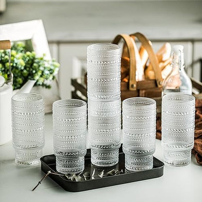 KEMORELA Set of 6 Hobnail Drinking Glasses with Cool Glassware Lid and Straw, 16oz XL Highball Bubble Cocktail, Old Fashioned Beverage Glasses, Romantic Water Glasses for Juice - color: 6PCS-16 Oz With Lid