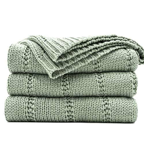 RECYCO Cable Knit Sage Green Throw Blanket for Couch, Super Soft Warm Cozy Decorative Knitted Throw Blanket 2.3LB for Bed, Sofa, Chair 50"x60" - color: Sage Green, size: 50"x60"