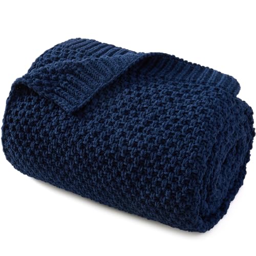 Chunky Chenille Knit Throw Blanket for Couch 60"x80" | Soft Fuzzy knitted Luxurious Decorative Thermal Warm Farmhouse for Bed Sofa Chair Gift Navy Blue - color: 1-navy Blue Textured, size: 60"x80"