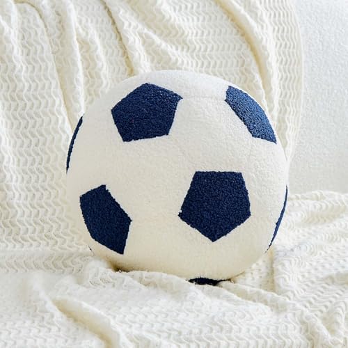 Uvvyui Soccer Pillow Football Throw Pillow Round Aesthetic Home Decor Soccer Decorative Pillow Soft Soccer Sports Ball Plush Pillows for Bedroom Sofa Chair Couch（Navy,8 Inch） - color: Navy, size: S-8 Inch