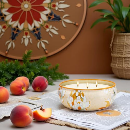 M&SENSE Peach Scented Soy Candles, 3 Wick for Home Scented, 12 oz | Triple Wick, 40 Hour Long Burn, Non-Toxic,100% Natural Soy Wax, Stress Relaxing Aromatherapy Candle Gift for Women Men - color: Juicy Peach