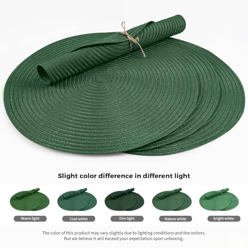 FunWheat Round Braided Placemats Set of 6 Place mats for Dining Tables Woven Heat Resistant Table Mats 15 inch (Dark Green) - color: Solid Dark Green, size: 6pcs