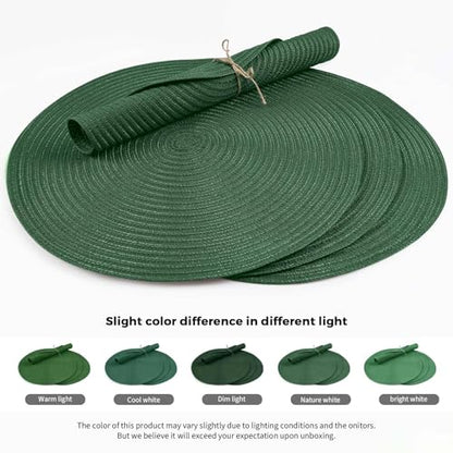 FunWheat Round Braided Placemats Set of 6 Place mats for Dining Tables Woven Heat Resistant Table Mats 15 inch (Dark Green) - color: Solid Dark Green, size: 6pcs