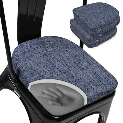 SINOSSO Memory Foam 14" Metal Chair Cushions 4 Pcs, Modern Interwoven Style Magnetic Chair Pads for Dining Kitchen Cafe Bistro Stackable Chair (U-Shape, Blue, 4) - color: Blue