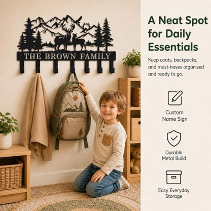 Personalization Deer Mountain Metal Key Holder custom Wall Mount Key Holder for Wall Rustic Cabin Decor Key Rack Hooks Hanger Woodland Wildlife Wall Art Entryway Organizer Housewarming Hunting Gifts - size: Small, style: Custom