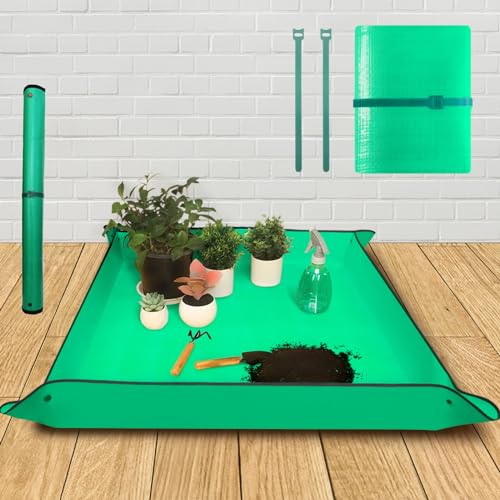 Emycool 39.5" x 39.5" Extra Large Repotting Mat for Indoor Plants Transplanting and Mess Control, Waterproof Potting Soil Mat Portable Potting Tray Gardening Gift for Women, Green - color: Green, size: Extra Large 39.5" X 39.5"