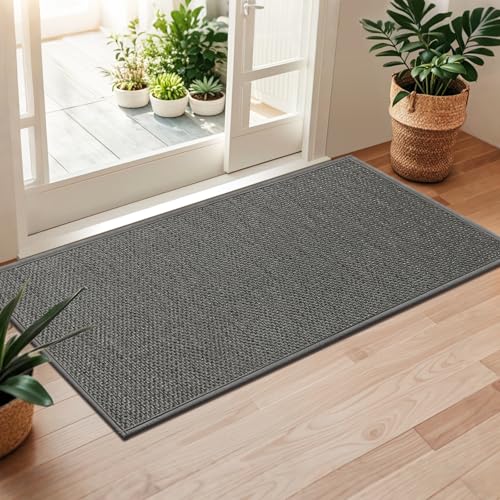 Door Mat 24"x47", Non Slip Door Mat Indoor Entrance, Rubber Backing Indoor Door mats Washable Absorbent Low-Profile Doormat Front Entryway Entry Resist Dirt Inside Door Mats, Grey - color: Grey, size: 1'11" X 3'11" (Rectangular)