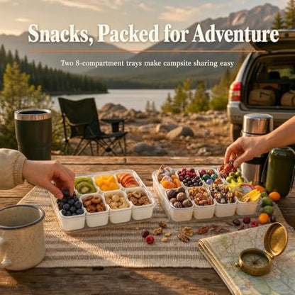 Snackle Box Container with Leakproof Lid and Handle, 8 Compartment Divided Serving Tray with Removable Containers, Spill-Proof Portable Snack Tray for Kids Snacks, Fruit, Candy, Nuts, Picnic & Parties