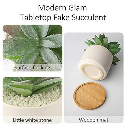 Hopewood Faux Agave Succulent Plant in Ceramic Pots Bamboo Tray, Set of 2 | Artificial Succulents Plants Faux Agave Greenery Fake Potted Plants for Bedroom Home Office Desk Living Room Decor - size: 2 Set Agave