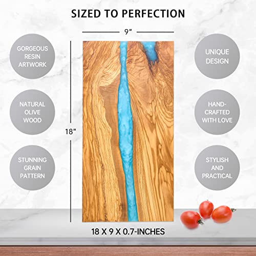 Italian Olive Wood luxury Cheese board with Resin, Charcuterie board, Chopping and Cutting Board for Meat Vegetable & Fruit, Wooden Epoxy Serving Board (Blue And White Gradient) - color: Blue And White Gradient