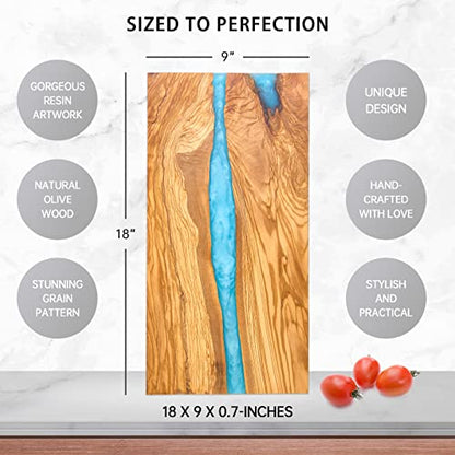 Italian Olive Wood luxury Cheese board with Resin, Charcuterie board, Chopping and Cutting Board for Meat Vegetable & Fruit, Wooden Epoxy Serving Board (Blue And White Gradient) - color: Blue And White Gradient