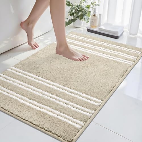Bathroom Rugs Non Slip Washable 32x20, Ultra Soft Super Absorbent Bath Rugs for Bathroom Floor, Shaggy Chenille Bath Rug, Microfiber Plush Quick Dry Bath Mat for Bathtub, Sink and Shower, Beige - color: Beige, size: 20''x32''