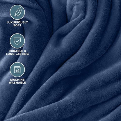 Bare Home Fleece Blanket Luxury Microplush (Full/Queen, Dark Blue) | Ultra-Soft Lightweight Blanket for Bed, Sofa, and Couch, Cozy & Warm Blanket - color: 06 - Dark Blue, size: Full/Queen
