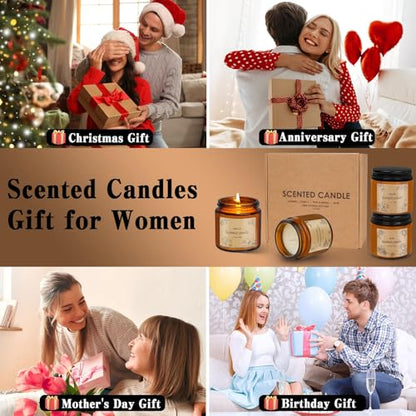 4 Packs Candles for Home Scented, Scented Candles Gifts for Women, Natural Soy Wax Amber Jar Candle, Long Lasting Aromatherapy Candle Gift Set for Birthday Valentine's Day Mother's Day