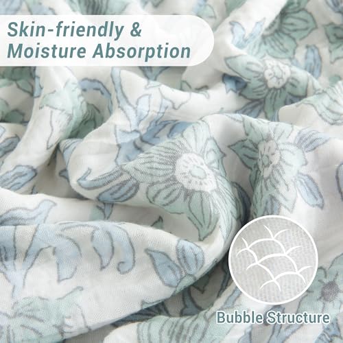 Viviland Cotton Muslin Blanket Reversible Fleece Blanket Lightweight Breathable Gauze Queen Size 90 x 90 Inches, Green Narcissus - color: Green Narcissus, size: Queen Size (90 X 90 Inches)