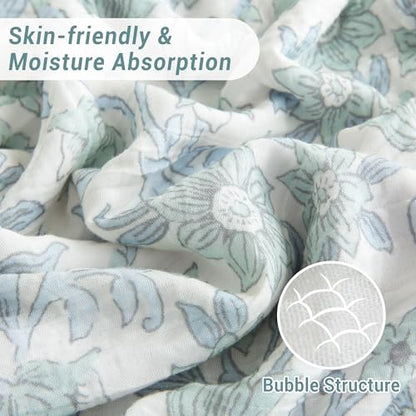 Viviland Cotton Muslin Blanket Reversible Fleece Blanket Lightweight Breathable Gauze Queen Size 90 x 90 Inches, Green Narcissus - color: Green Narcissus, size: Queen Size (90 X 90 Inches)