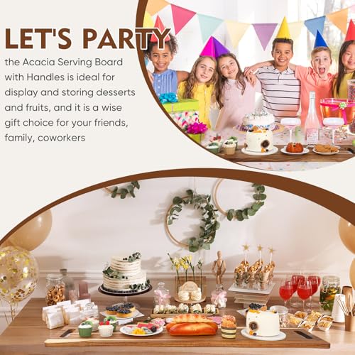 Large Charcuterie Board with Handles 48 x 12 Inch Rectangular Wood Serving Board Acacia Serving Tray Long Cheese Platter for Meat Food Party Appetizers Fruits Display Kitchen Outdoor Use