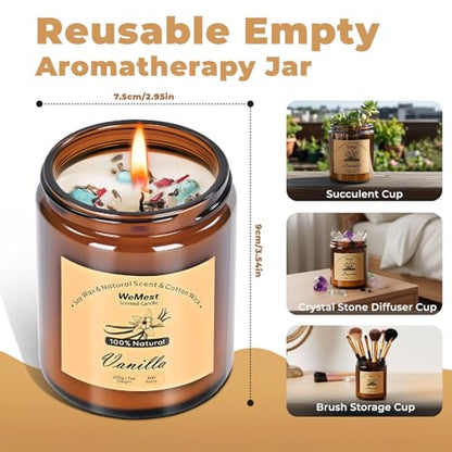 WEMEET Scented Candles Set, 4 Pack Aromatherapy Candle with Crystals, 28 oz 160 Hour Long Lasting Candle, Soy Wax Scented Candle with Dried Flowers, Gifts for Men, Women, Birthday, Mother's Day - color: 4 Pack