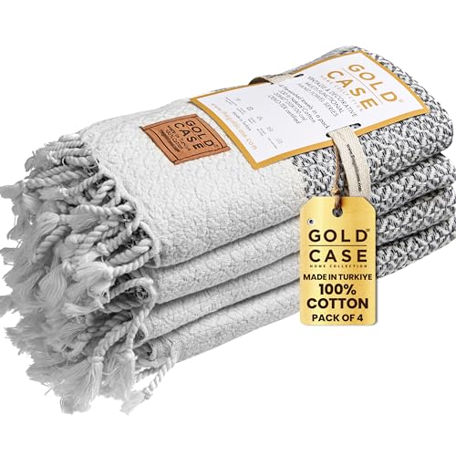 Gold CASE Turkish Hand Towels for Bathroom Set of 4 – 20 x 40'' – 100% Cotton Bathroom Towels – Aphrodite Kitchen Small Towel for Spa, Face, Tea & Dishcloth – Decorative Patterned Weave – Grey - color: Grey, size: Aphrodite Hand Towel