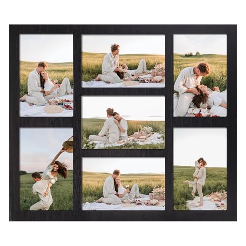 YESKAY 4x6 Picture Frame Collage for Wall Decor, Multiple Photo Collage Frames with Tempered Glass, 7-Opening for 4 x 6 Picture Frames, Rustic Black, 1 Pack - color: Rustic Black, size: 4x6 - 7 Opening(OD:13.3X15.4in)