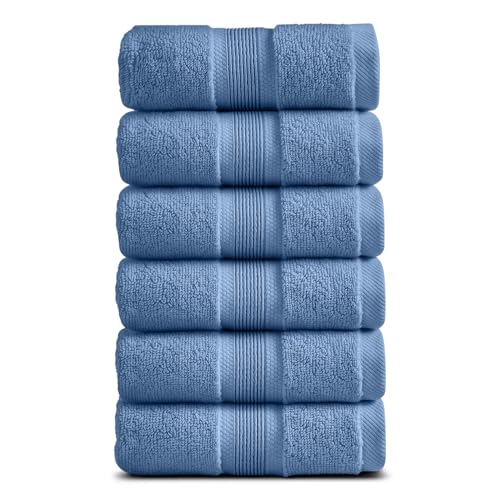 Luxury Bamboo Rayon Hand Towel Set | 6-Pack | Med Blue | 35% Bamboo Rayon - 65% Zero Twist Cotton | Absorbent Quick-Dry Towels for Bathroom | Ultra Soft | OEKO-TEX Standard 100 - color: Mediterranean Blue, size: Hand Towels (6 Pack)