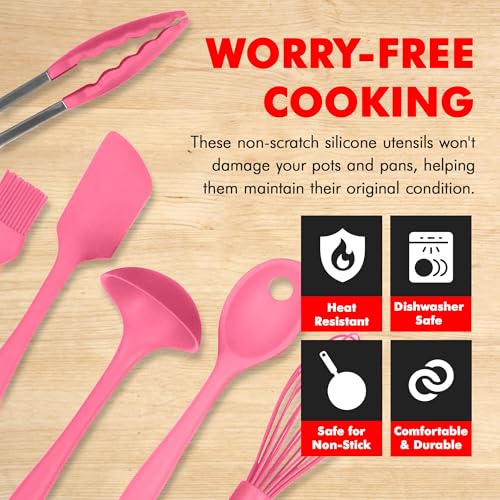 Chef Craft - Premium Silicone Kitchen Tools and Utensils Set, Non-Scratch, Withstands Temperatures up to 450°F, BPA-Free, 9 Piece Cooking Utensils Set, Pink - color: Pink, size: 9 Piece Set