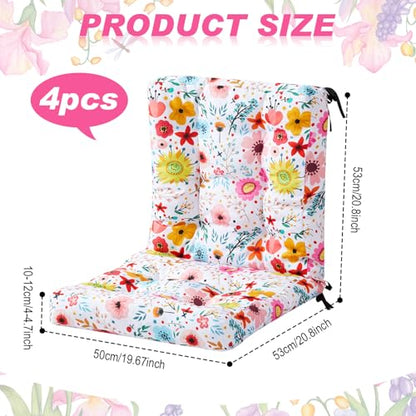 Hoteam 4 Set Outdoor Patio Chair Cushions 20 x 42 in Deep Seat Waterproof Patio Cushions Set for Furniture Replacement Removable Seat and Back (Watercolor Flowers) - style: Watercolor Flowers
