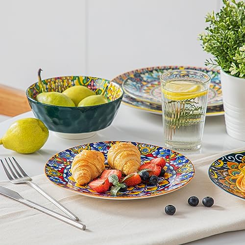 vancasso Salad Plates Set of 6, 8.5 Inch Ceramic, Microwave Safe | Dessert and Small Dinner Plates, Colorful Bohemian Style Plates for Kitchen - size: 8.5in