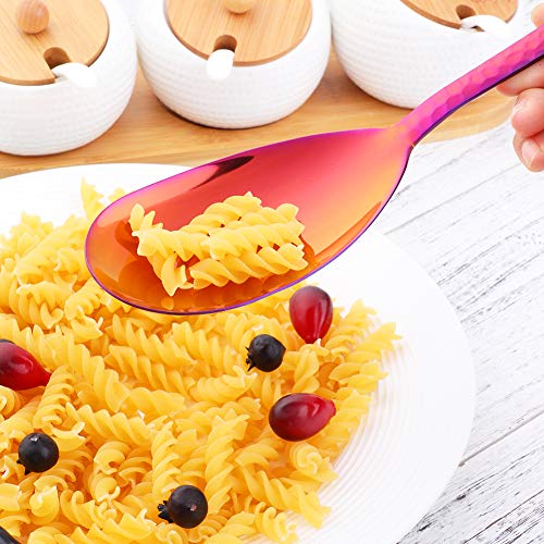 Salad Spoon and Fork Set, 12 Inch Stainless Steel Salad Server, Magic Red Serving Utensils, Pack of 2 - color: Orange Red