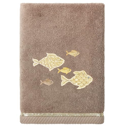 Treasure 4-Piece Premium Towel Set, Sparkling Applique Fish, Ultra Plush Turkish Cotton, Durable, Perfect for Bathroom, 2 Bath 2 Hand Towels, Cocoa - color: Cocoa, size: 2 Pcs Bath 2 Pcs Hand Towel