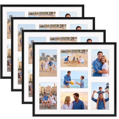 4x6 Collage Picture Frame 7 Openings, 4 Pack Black Wall Frame with Mat for 4x6 Photos or without Mat for 14x16 Poster - color: Black, size: 15X17 (4x6 Opening )-4 Pack