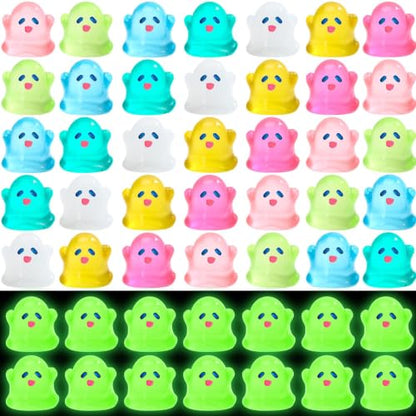 JUNEBRUSHS 50 Pcs Halloween Mini Ghost, Luminous Ghost Figurines Miniature Ornaments Glow in The Dark for DIY Crafts Party Gifts Landscape Decorations - style: Ghost Style