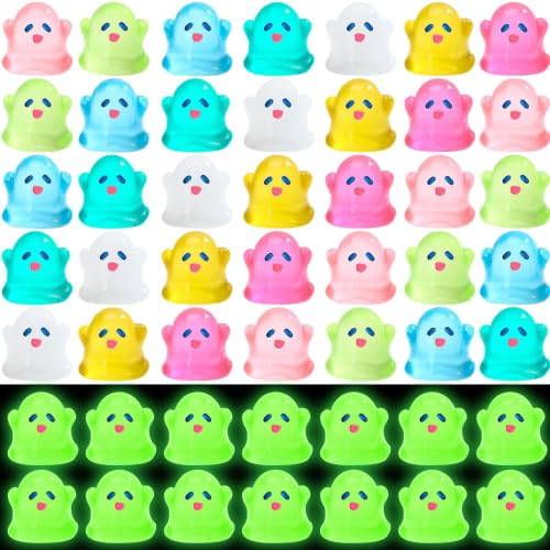 JUNEBRUSHS 50 Pcs Halloween Mini Ghost, Luminous Ghost Figurines Miniature Ornaments Glow in The Dark for DIY Crafts Party Gifts Landscape Decorations - style: Ghost Style