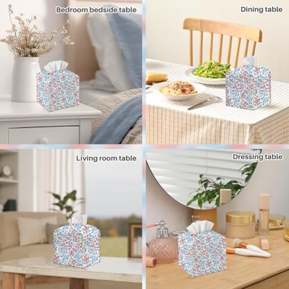 Floral Tissue Box Cover, Tissue Box Holder for Home, Restaurant - color: Pink Blue Flower 379