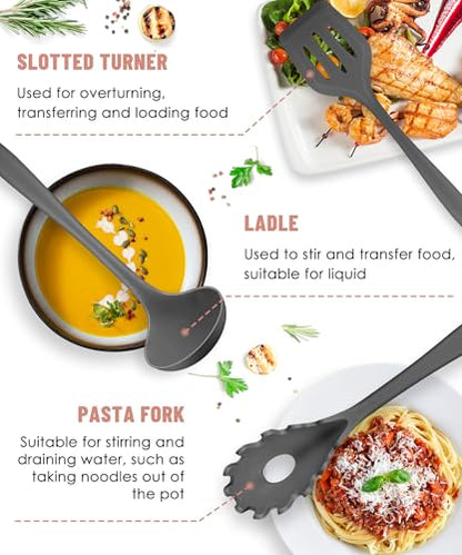 Gray Kitchen Utensils Set-12 Pieces Silicone Cooking Utensils Set | Dishwasher Safe 392°F Heat Resistant Spatula Set Kitchen Utensil Set for Nonstick Cookware,Best Kitchen Tools with Holder - color: Gray