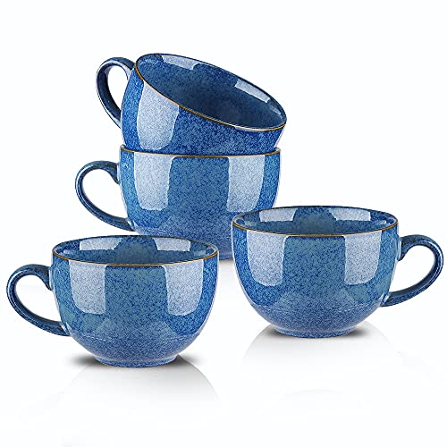 KOOV Ceramic Soup Mug with Handles, Large Coffee Mug, 24 Ounce Big Mug Microwave Safe, Coffee Mugs Set of 4, Reactive Glaze (Reactive Blue) - color: Reactive Blue
