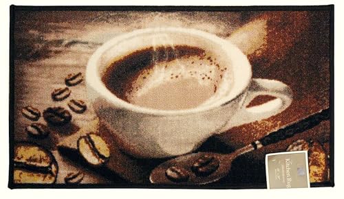 Kashi Home Kitchen Rug, Printed Area Rug, Durable Floor, Door Mat, Farmhouse Non-Slip Carpet Latex Backing Beautiful Design, Coffee Bean 18x30 Rectangle - color: Coffee Bean, size: 1'6" x 2'6" (Rectangular)