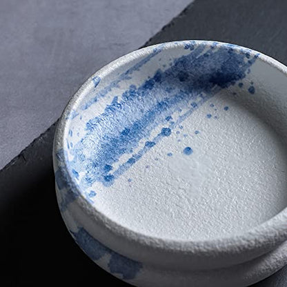 Uaral Salad Plate Stone Plates Appetizer Plates Portion Plate Japanese Serving Dishes Set of 4, 5.5 inch(Blue Stone Texture) - color: Blue