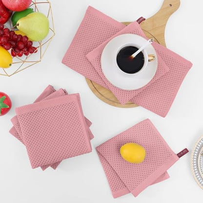 Homaxy 100% Cotton Waffle Weave Kitchen Dish Cloths 18-Pack, Dried Rose | 12 x 12 Inches, Ultra Soft Absorbent Dish Towels, Quick Drying Dish Rags with Hanging Loop - color: Dried Rose, size: 12 X 12 - 18 Pack